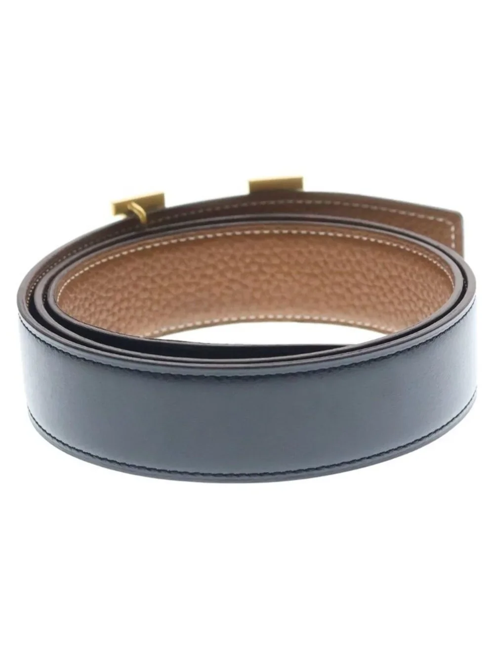 Hermes Constance Buckle Gold Taurillon Clemence Leather Belt Black